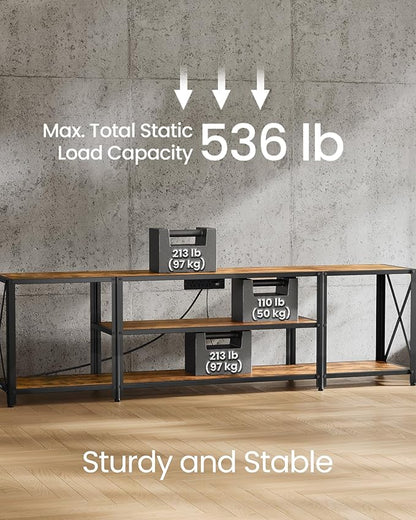 VASAGLE TV Stand With Power Outlets and LED Lights, for TVs up to 75 Inches, Entertainment Center With Open Storage Shelves, Console Table for Living Room, Rustic Brown and Ink Black ULTV122K01
