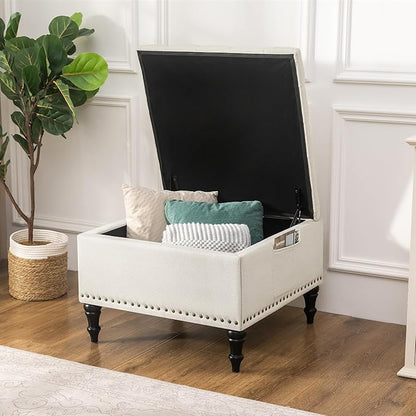 Square Ottoman with Storage Tufted Upholstered Storage Ottoman Square Coffee Table Ottomans with Legs 28’’ Large Fabric Footrest Ottomans Stool with Lift Top for Living Room Beige