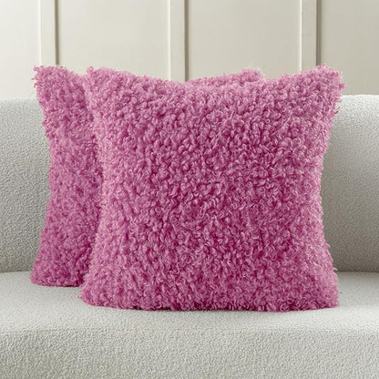 FUTEI Hot Pink Decorative Throw Pillow Covers 22x22 Inch Set of 2,Soft Fluffy Faux Wool Fur Boucle Textured Cushion Case,Modern Home Decor for Couch Bed Living Room Office