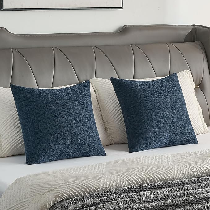 FUTEI Navy Blue Chenille Throw Pillow Covers 24x24 Inch Set of 2,Soft Striped & Diamond Textured European Cushion Cases,Modern Home Decor for Couch Living Room