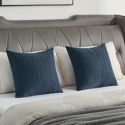 FUTEI Navy Blue Chenille Throw Pillow Covers 24x24 Inch Set of 2,Soft Striped & Diamond Textured European Cushion Cases,Modern Home Decor for Couch Living Room