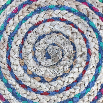 SIMPLIHOME Margo Boho Round Pouf in Blue Braided Jute for the Living Room, Bedroom and Kids Room