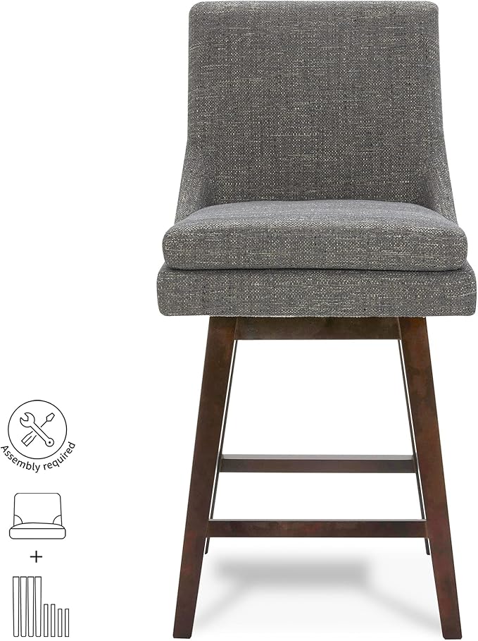 CHITA Counter Height Swivel Bar Stools Set of 3, FSC Certified Upholstered Fabric Barstool Chairs with Back, 26.8" H Seat Height, Fabric in Fog