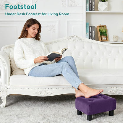 Small Foot Stool Ottoman, Velvet Footstool Ottoman Foot Rest for Couch, Rectangle Footstools and Ottomans Small for Living Room, Entryway and Bedroom (Purple)