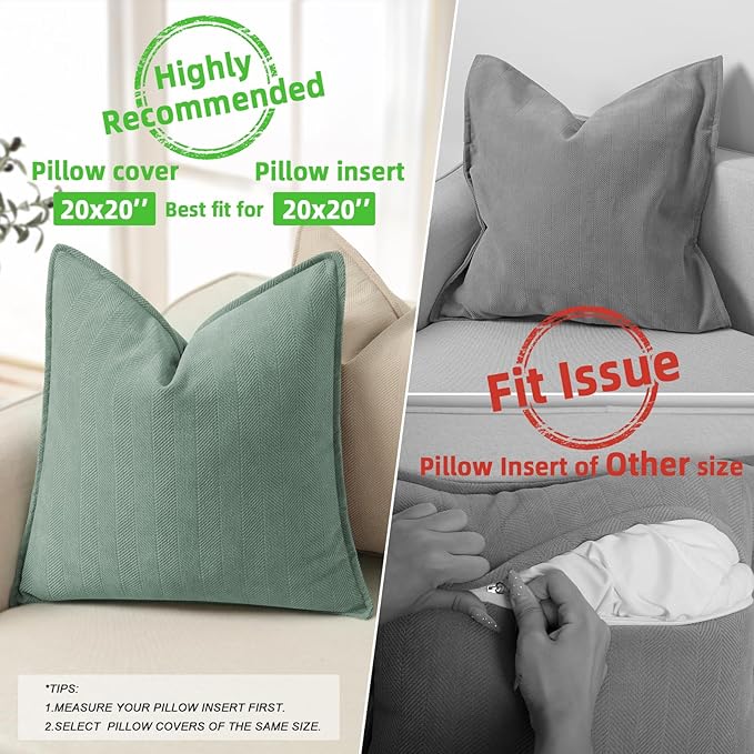 ZWJD Dusty Green Pillow Covers 20x20 Set of 2 Chenille Throw Pillow Covers with Elegant Design Soft and Luxurious Decorative Throw Pillows for Couch, Bed, and Home Decor