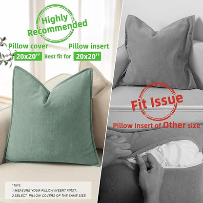 ZWJD Dusty Green Pillow Covers 20x20 Set of 2 Chenille Throw Pillow Covers with Elegant Design Soft and Luxurious Decorative Throw Pillows for Couch, Bed, and Home Decor