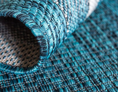 Unique Loom Outdoor Border Collection Area Rug - Soft Border (10'x 14' 1" Rectangle, Teal/ Ivory)