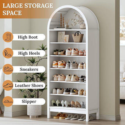 Shoe Cabinet, 70" Tall Arched Shoe Rack with 3 Adjustable Shelves, 7-Tier Large Freestanding Shoe Storage Organizer for Entryway, Closet, Hallway, Living Room