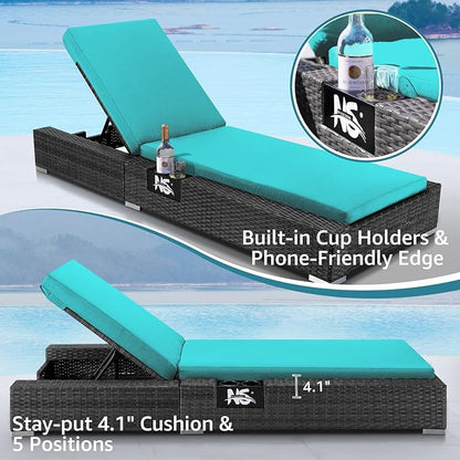 NICESOUL 13-Pieces Outdoor Patio Furniture Firepit Set, High-End Big Group Full Patio Set with Lounge Chairs, Weather-Resistant Wicker Backyard Pool Sofa and Chaise Comfy Deep Sitting, Grey&Turquoise