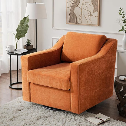 UIXE Swivel Accent Chair, Chenille Fabric Upholstered Arm Chair for Living Room, Modern Club Armchair Comfy Single Sofa Bedroom Reading Seat with Lumbar Pillow - Orange