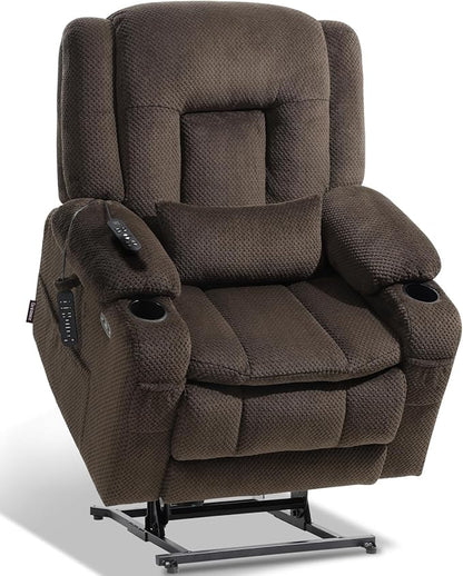 EONIX Lay Flat Power Lift Recliner Chair with Heat and Massage, Dual Motor Electric Lift Chair for Elderly for Postoperative Recovery, 400lbs Heavy Duty, Cup Holders, Lumbar Pillow, Coffee