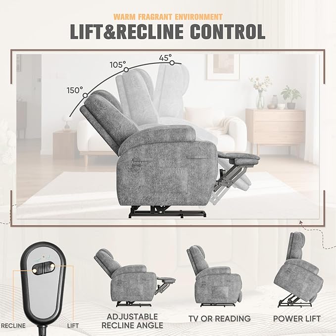 Flamaker Power Lift Recliner Chair Electric Lift Recliner for Elderly Power Lift Recliner Chair with Cup Holders Side Pockets for Living Room (Leathaire, Light Gray)