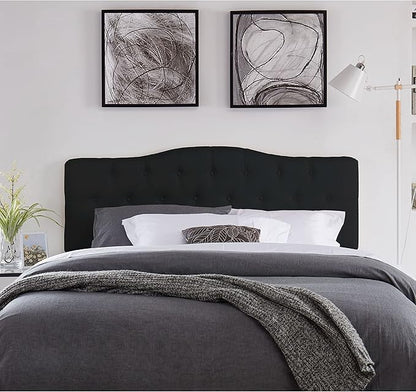 Naomi Home Cassandra Full Size Bed Headboard, Square Tufted, White Linen Fabric, Height Adjustable 42"-52", Metal Legs, Wall/Bed Mount