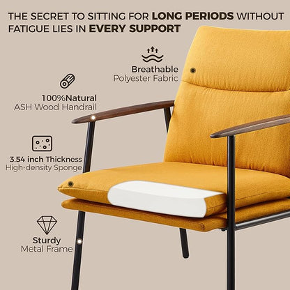 Art Leon Mid Century Modern Accent Chair-Fabric Relaxing Armchair with Metal Frame Upholstered Lounge Chair, Ergonomic Reading Chair for Lounge, Living Room, Reading Room, Bedroom,Yellow