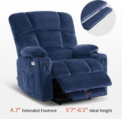 MCombo Oversized Dual Motor Power Lift Recliner Chair Sofa with Massage and Heat for Big Elderly People, Infinite Position, USB Ports, Fabric R7688 (Navy Blue, Large-Oversize)