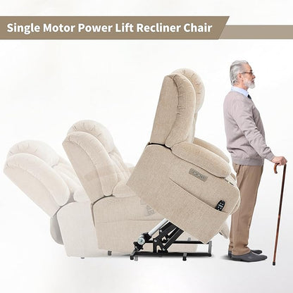 Power Lift Chair for Elderly, Electric Recliner Chair with 8-Point Vibration Massage and Lumbar Heating, Charging Ports, Cup Holders, Standing Assistance Reclining - Ivory White