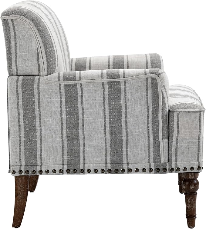 UIXE Stripe Accent Chairs Set of 2, Living Room Arm Chair Modern Nailhead Trim Club Armchair, Comfy Upholstered Sofa Lounge Seat Reading Seat Bedroom Side Seating for Home Office, Gray