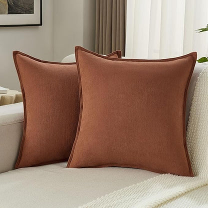 FUTEI Rust Chenille Throw Pillow Covers 26x26 Inch Set of 2,Edges Double-Stitched Euro Pillow Shams,Modern Home Decor for Couch Living Room