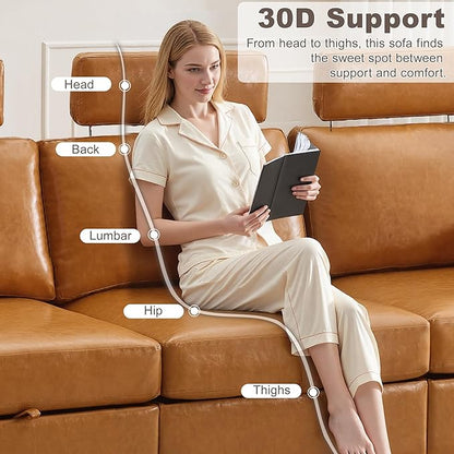 69.7" Loveseat Storage Sofa, Faux Leather Love Seat Couch with Headrest & Pocket, Modular Sectional Cloud 2 Seater Sofas for Living Room Apartment Small Spaces, Oversized Deep Seat Couches, Brown