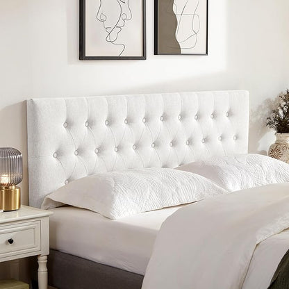 Tufted Upholstered Headboard King Size, Solid Wood Head Board with Durable Metal Legs, Adjustable Height Bed headboard from 37" to 51" Fabric Headboard in Modern Button Design, White