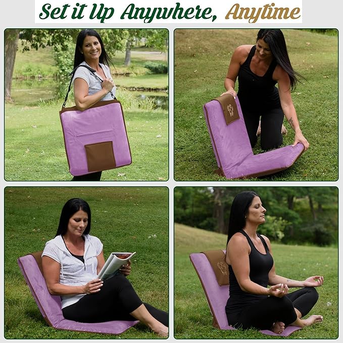 Adjustable Japanese Floor Chair with Back Support for Adults | Premium Meditation Chair for Seating, Yoga & Gaming -Folding Backjack Floor Chair with 6 Recline Positions, Thick Padding & Vegan Leather