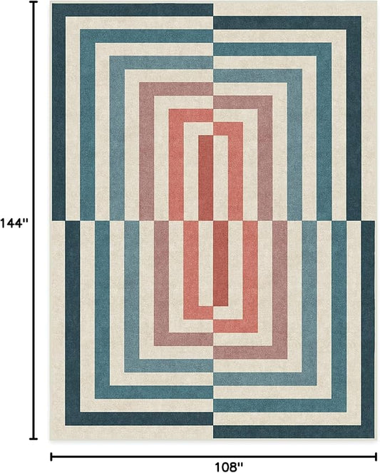 RUGGABLE x Jonathan Adler Washable Modern Area Rug – Op Art Teal 9x12, Stain-Resistant, Non-Slip – Large Machine Washable Rugs for Living Room, Bedroom, Hallway, Entryway & Office–with Cushioned Pad
