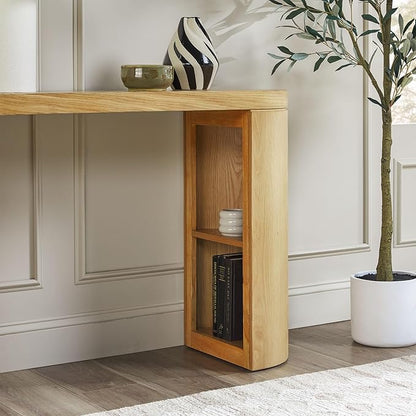Walker Edison Maya Solid Oak Wood Veneer Console Table with Storage, 48 Inch, White Oak