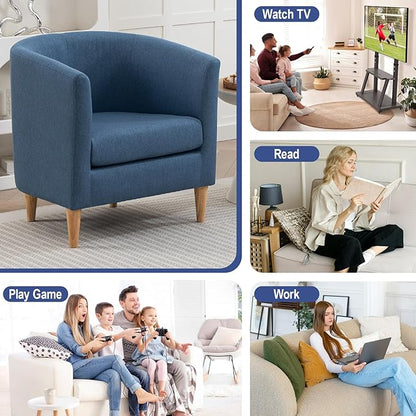 Accent Barrel Chairs Set of 2, Modern Comfy Living Room Chairs with Armrest Small Reading Chair with Cozy Soft Padded for Bedroom Reception Room Cafe, Blue