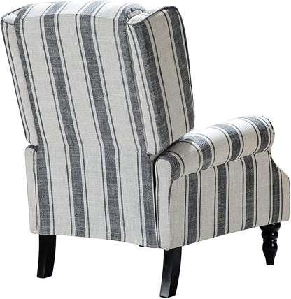 HULALA HOME Upholstered Wingback Recliner Chair, Small Adjustable Footrest Push Back Single Reclining Sofa, Mid Century Modern Lounge Armchair for Living Room, Bedroom, Reading/Stripe Black