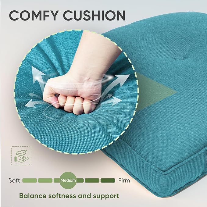 Outdoor Chair Cushion Set of 2, Waterproof Outdoor Seat Cushions 25x22 , Patio Chair Cushions for Outdoor Furniture, Couch Cushion Replacement, Include 2 Back & 2 Seat Cushions, Button/CyanBlue