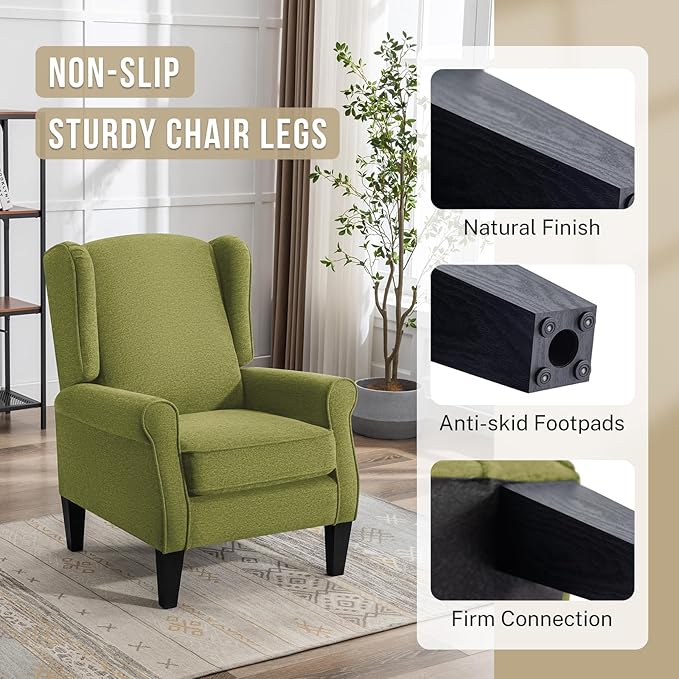 Accent Chair, Modern Living Room Chairs with Wingback, Comfy Upholstered High Back Single Sofa for Bedroom, Mid-Century Reading Armchair Sillas para Sala