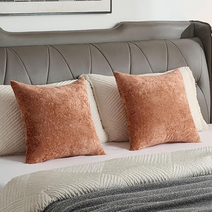 FUTEI Rust Flannel Throw Pillow Covers 22x22 Inch Set of 2,Soft Dimensional Textured Cushion Cases,Modern Home Decor for Couch Living Room