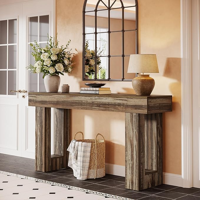 Tribesigns Console Table, 63" Farmhouse Entryway Table, Rectangular Wooden Accent Console for Entrance, Hallway & Living Room (Mottled Gray Brown)