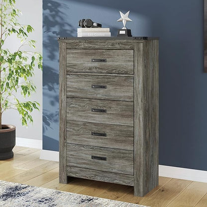 Signature Design by Ashley Frandern Vintage 5-Drawer Chest with Easy Glide and Safety Stop for Bedroom, Gray