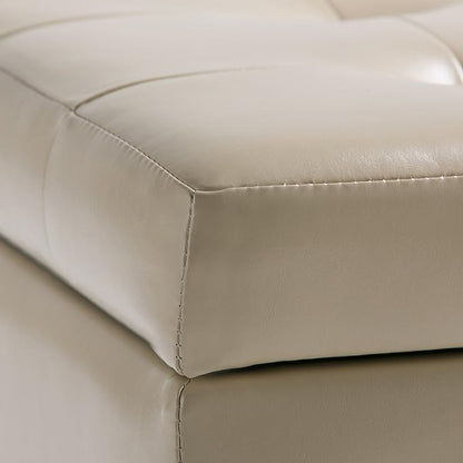 SIMPLIHOME Cosmopolitan Storage Ottoman - 34 inch Wide Upholstered Vegan Leather Rectangle Storage Ottoman Bench in Satin Cream, Transitional Tufted Ottoman for Living Room with Lift-Up Lid