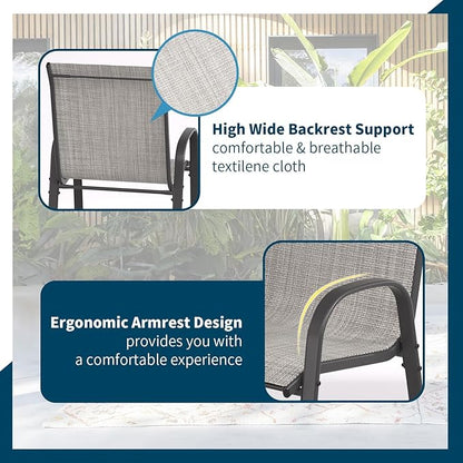 Amopatio Outdoor Bar Stools Set of 4, High Back Outdoor Bar Chairs, All-Weather Textile Bar Height Patio Chair, Sturdy Patio Bar Stools for Backyard, Porch, Light Grey