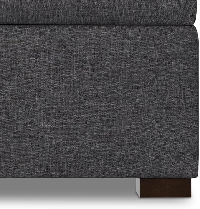 SIMPLIHOME Gabbie 36 inch Wide Contemporary Square Square Coffee Table Storage Ottoman in Slate Grey Polyester Linen, Assembled, for The Living Room, Entryway and Family Room