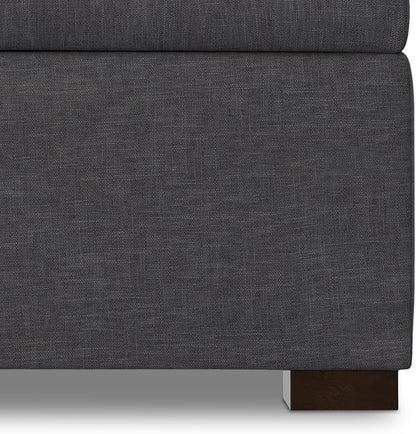 SIMPLIHOME Gabbie 36 inch Wide Contemporary Square Square Coffee Table Storage Ottoman in Slate Grey Polyester Linen, Assembled, for The Living Room, Entryway and Family Room