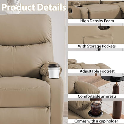 Manual Recliner Sofa Set Anti-Scratch 3 Seats Reclining, Sofa Couches with Side Pocket and Cupholders Wall Hugger Leather Couch for RV Living Room Home Theater Bedroom Apartment