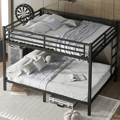 Bellemave Queen Over Queen Bunk Bed for Adults, Queen Size Bunk Beds Frame with 2 Side Ladder and Full Length Guardrail, Easy Assemble Bunkbeds, Noise Reduced, Mattress Not Included, Black