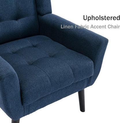 Dolonm Midcentury Modern Accent Chair with Arms, Upholstered Fabric Reading Side Chair Tufted Back Decorative Wingback Chair for Living Room Bedroom (Blue)