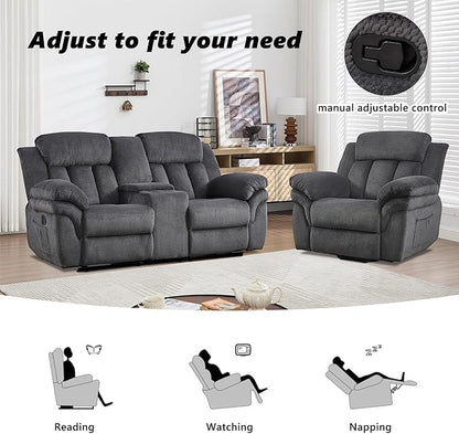 CANMOV Recliner Sofa Set, Oversize Power Lift Recliner Chair and Manual Loveseat with Overstuffed Armrest for Living Room,Bedroom Furniture,Office,1+2 Seat Grey