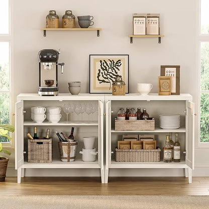Sideboard Buffet Cabinets with Adjusable Shelves, Farmhouse Storage Cabinet, Credenza, Accent Cabinet, Kitchen Coffee Bar Console Table for Living Dining Room, Antique White