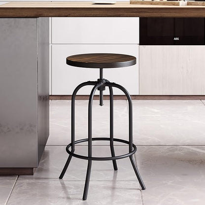 Lavish Home Swivel Bar Stools - Set of 2 Adjustable Barstools for Counter or Bar Height with Round Wood Seat and Iron Tube Frame for Kitchen (Brown)