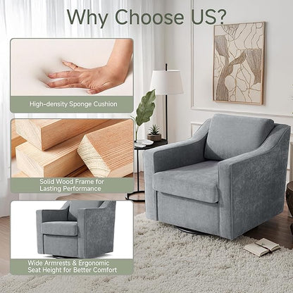 UIXE Swivel Accent Chair, Chenille Fabric Upholstered Arm Chair for Living Room, Modern Club Armchair Comfy Single Sofa Bedroom Reading Seat with Lumbar Pillow - Gray