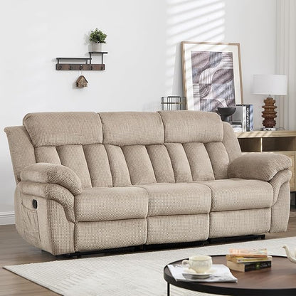 CANMOV Recliner Sofa Set, Manual Reclining Sofa with Overstuffed Armrest for Living Room,Bedroom Furniture,Office,3 Seat Light Brown