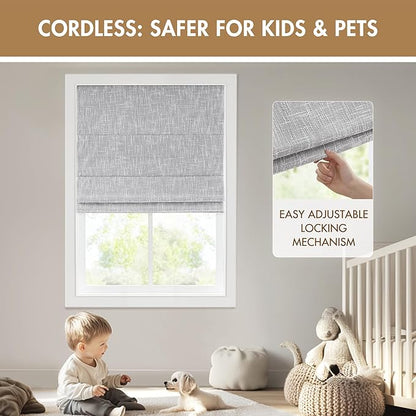 Madison Park Cordless Roman Shades, Total Blackout Window Blind Privacy Window Shades, Thermal Insulated Cordless Window Treatment for Bedroom, Living Room, Quincy, Single Panel 31"W x 64"H Light Grey