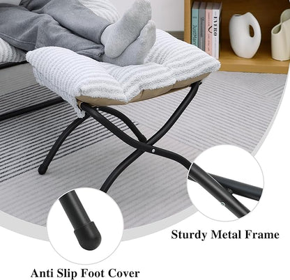 15"(H) Folding Ottoman, Foldable Footrest Stool, Portable Small Foot Stool for Couch, Collapsible Foot Rest Ottoman for Sofa, Accent Padded Ottomans for Living Room, Bedroom, Stripe Grey
