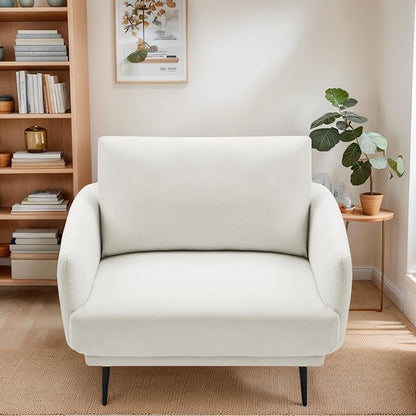 Mid-Century Accent Chair,Modern Oversized Armchair for Living Room,Comfy Upholstered Reading Accent Chairs for Bedroom,Single Sofa Chair (White-1PACK)