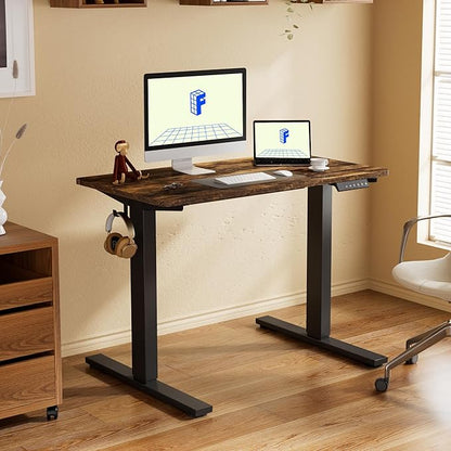 FLEXISPOT EN1 One-Piece Electric Height Adjustable Standing Desk, 48 x 24 Inches Electric Sit Stand Desk Home Office Desks (Black Frame + Rustic Top, 2 Packages)